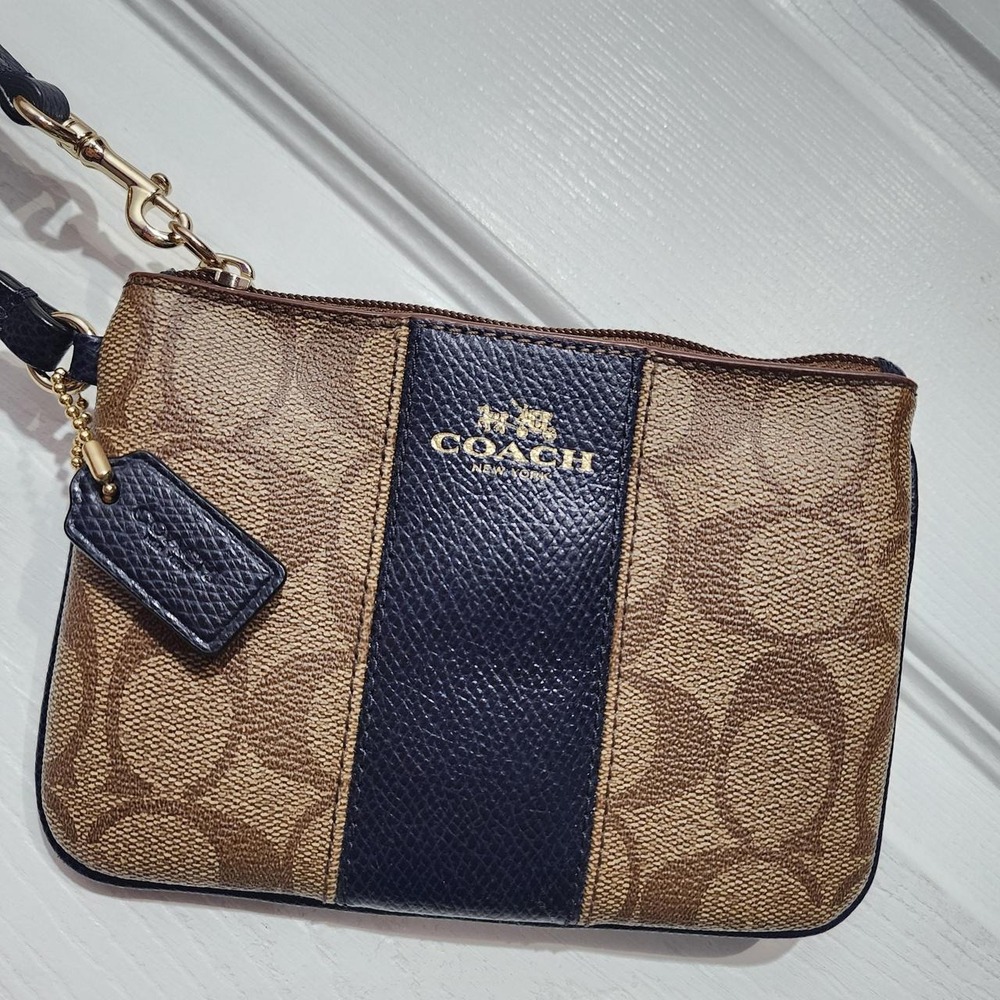 Khaki Coach Corner Zip Wristlet